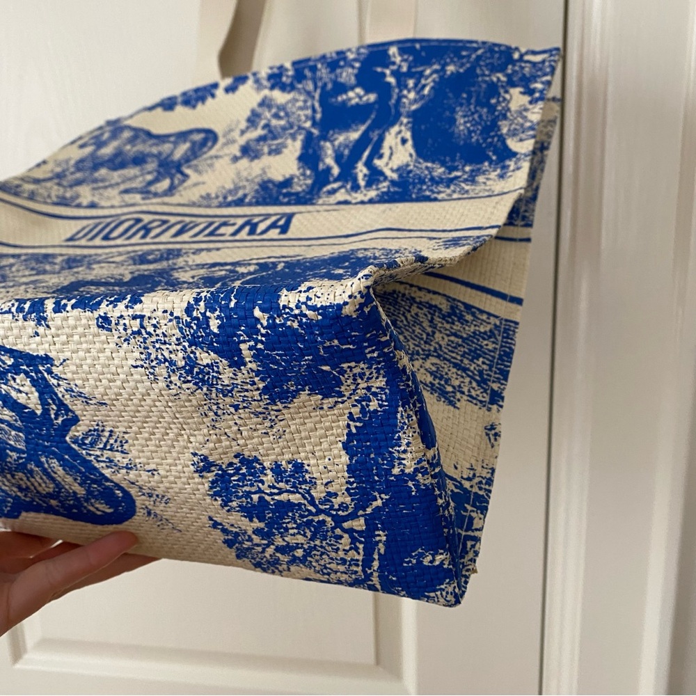Brand New Christian Dior Blue Dioriviera Print Paper Straw Tote Bag XL size - Picture 10 of 14